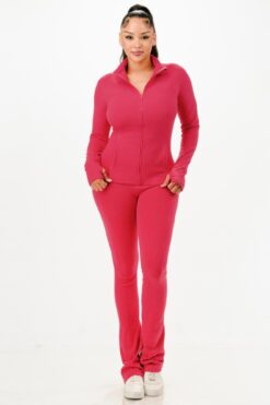 Thermal Active Wear Jacket With Flare Pants Set