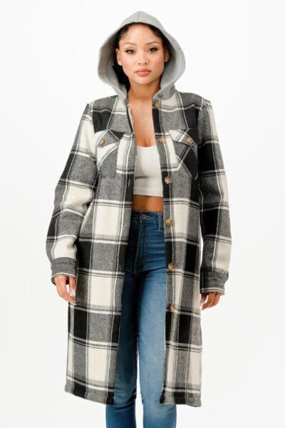 Hooded Plaid Coat