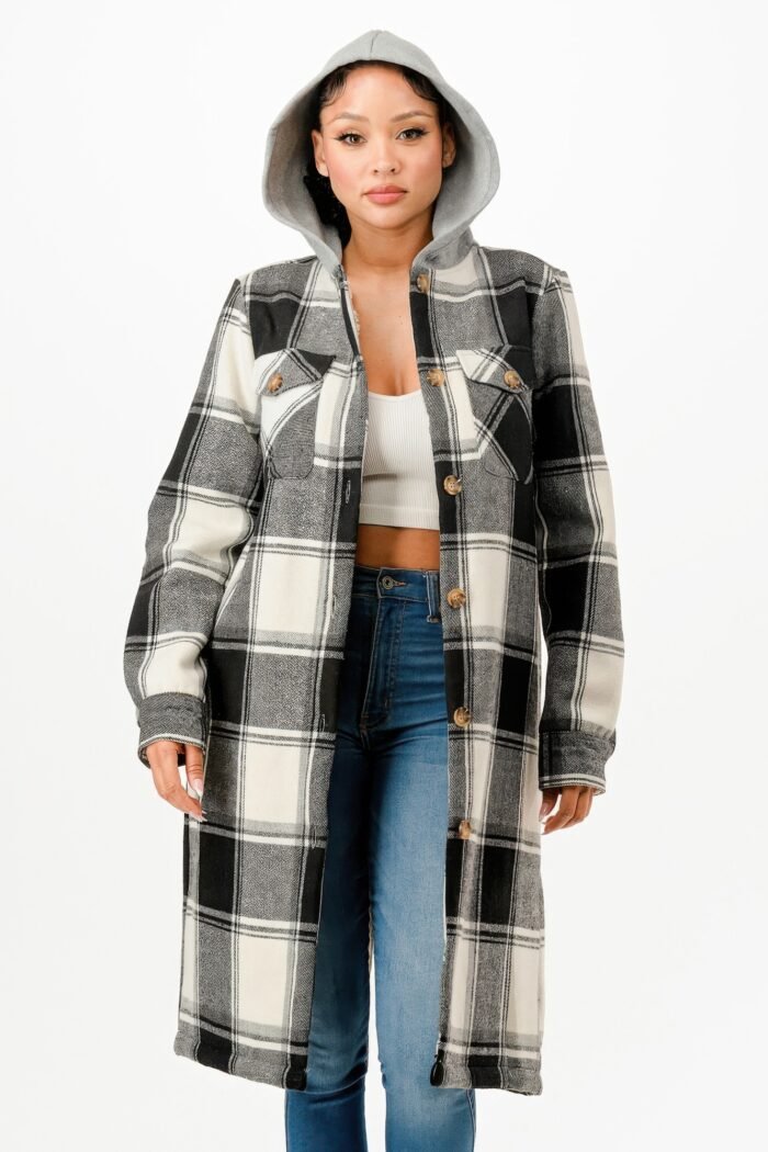 Hooded Plaid Coat - Image 1