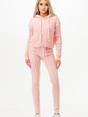 Cable Hoodie Sweater 2pcs Set