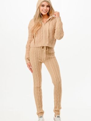 Cable Hoodie Sweater 2pcs Set