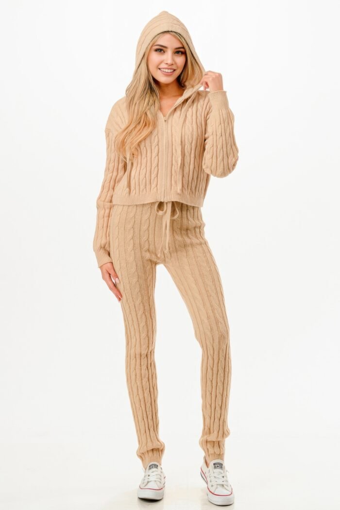 Cable Hoodie Sweater 2pcs Set - Image 5