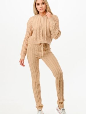 Cable Hoodie Sweater 2pcs Set