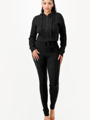 Cable Hoodie Sweater 2pcs Set