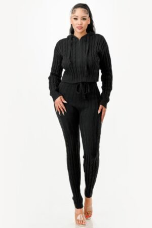 Cable Hoodie Sweater 2pcs Set