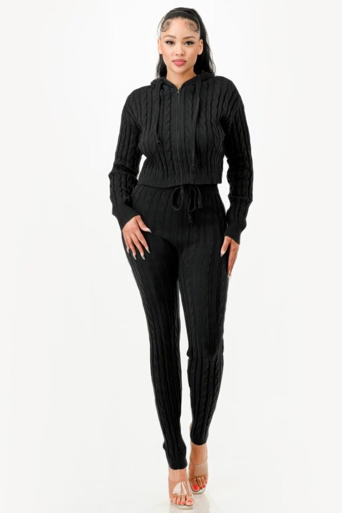 Cable Hoodie Sweater 2pcs Set - Image 4
