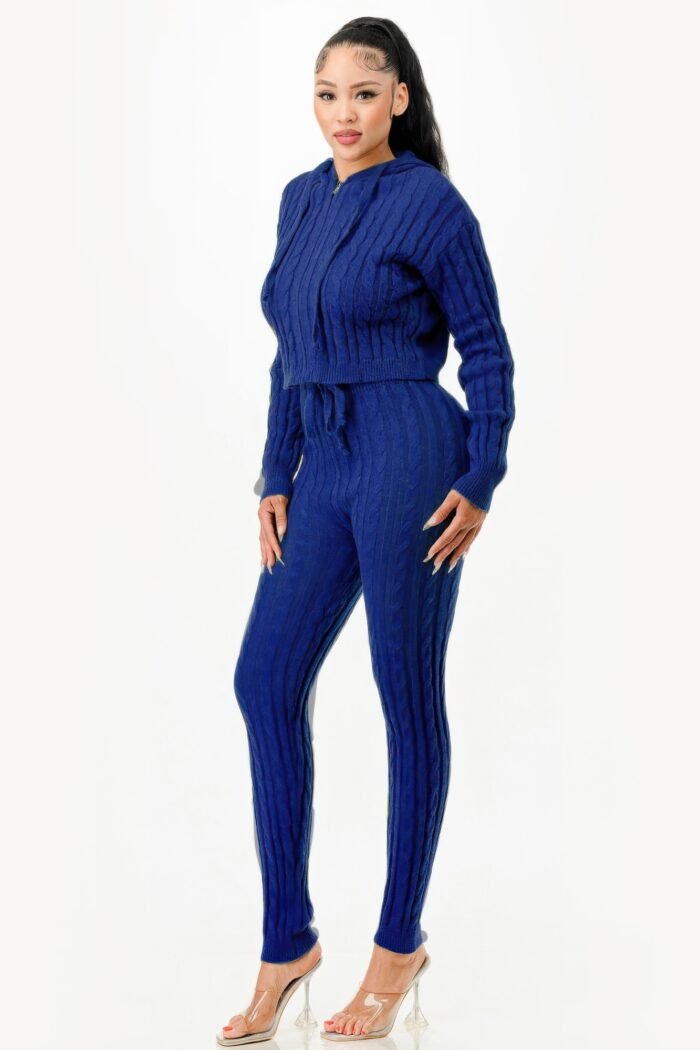 Cable Hoodie Sweater 2pcs Set - Image 3