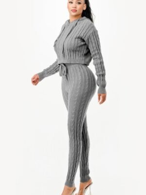 Cable Hoodie Sweater 2pcs Set