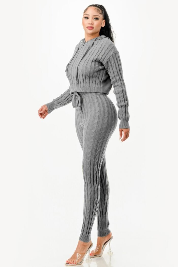 Cable Hoodie Sweater 2pcs Set - Image 2