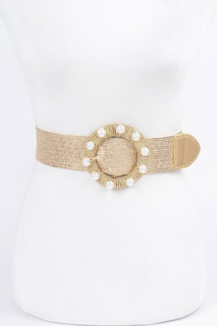 Metallic Stretch Plus Size Belt Pearl Metal Bucklt - Image 1