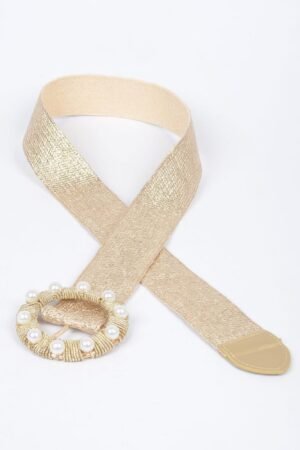 Metallic Stretch Plus Size Belt Pearl Metal Bucklt