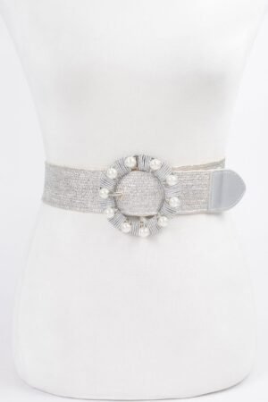 Metallic Stretch Plus Size Belt Pearl Metal Bucklt