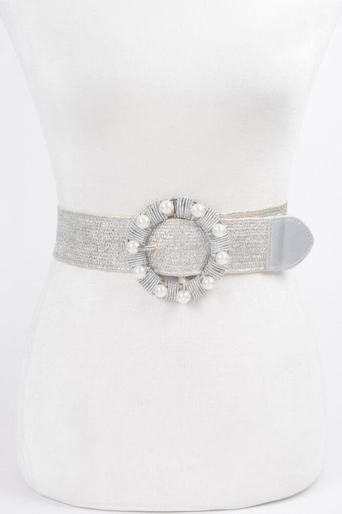 Metallic Stretch Plus Size Belt Pearl Metal Bucklt - Image 6