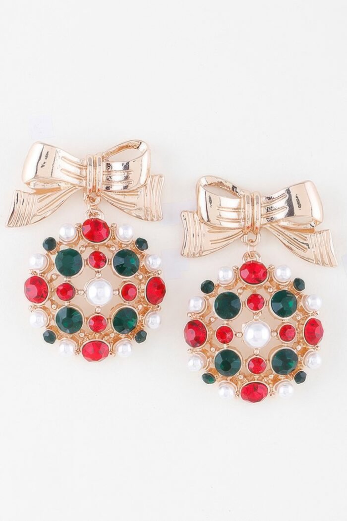 Bejeweled Ribbon Ornament Earrings - Image 1