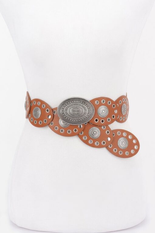 Faux Leather Oval Shape Vintage Belt