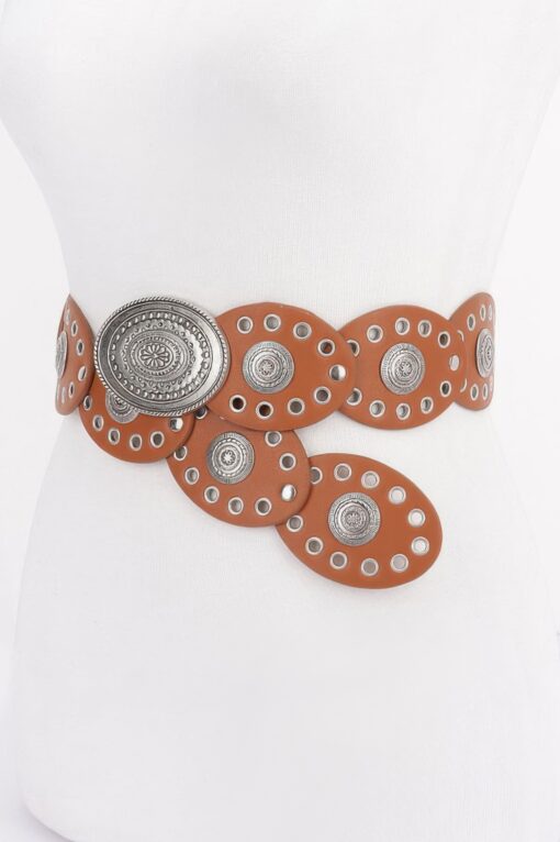 Faux Leather Oval Shape Vintage Belt - Image 2