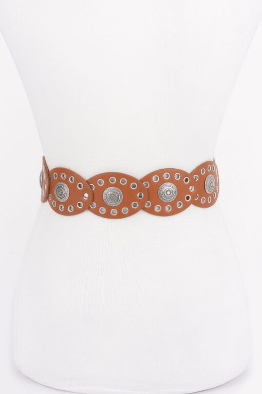 Faux Leather Oval Shape Vintage Belt - Image 3