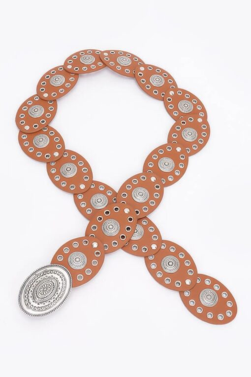 Faux Leather Oval Shape Vintage Belt - Image 4