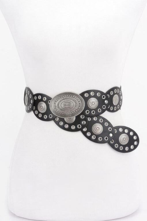 Faux Leather Oval Shape Vintage Belt - Image 5