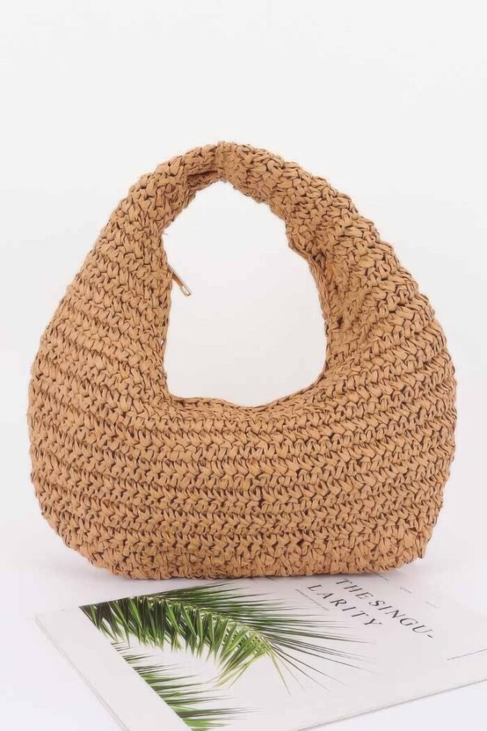 Faux Straw Braided Bindle Bag - Image 1