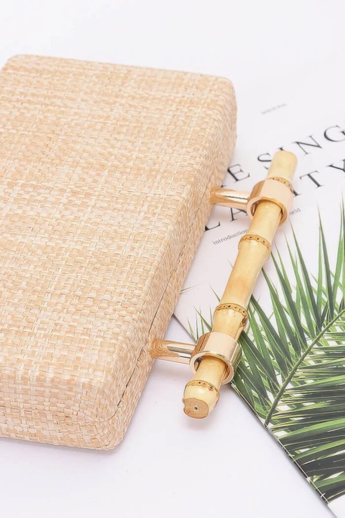 Faux Straw Bamboo Handle Case Bag - Image 5