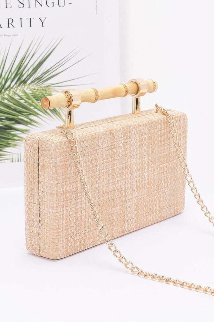 Faux Straw Bamboo Handle Case Bag - Image 2