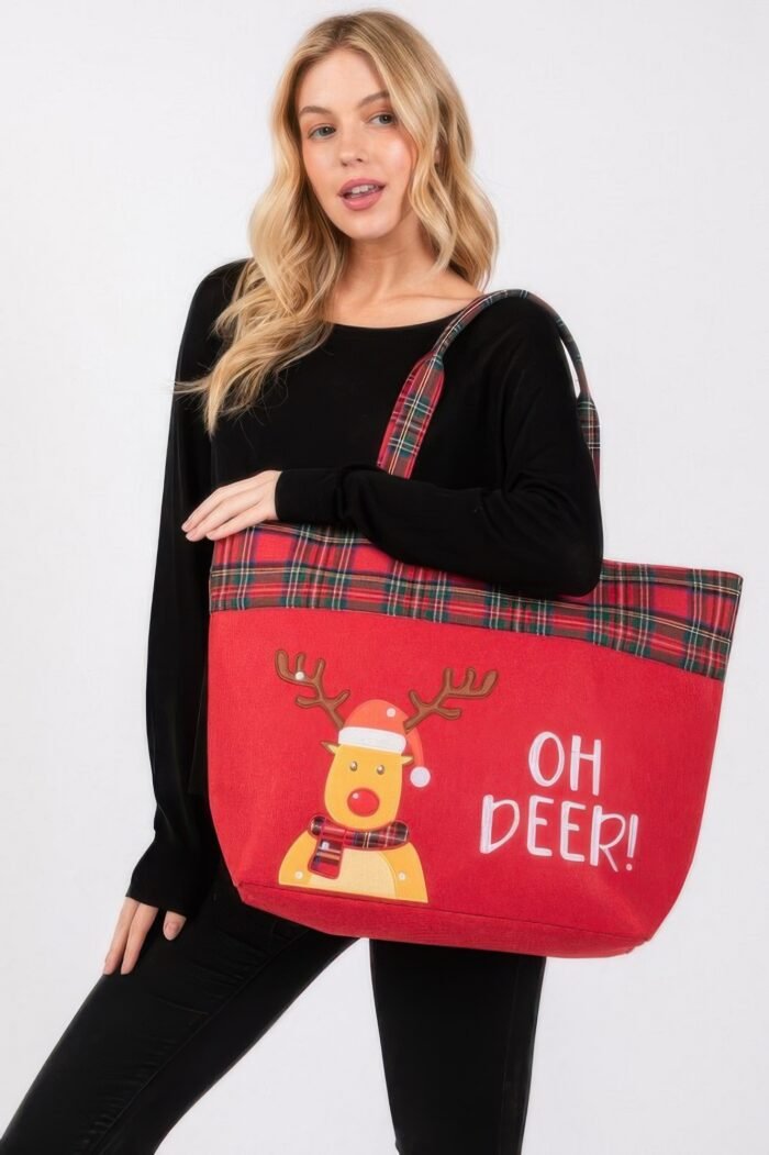 Oh Deer Letter Reindeer Christmas Tote Bag - Image 1