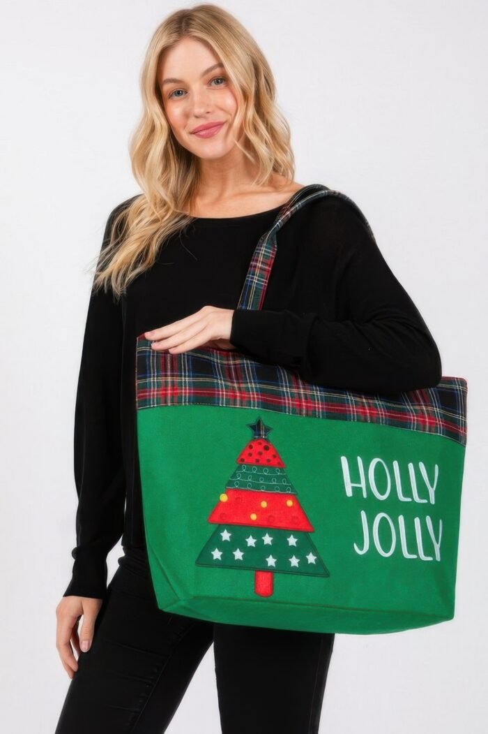 Holly Jolly Letter Christmastree Christmas Totebag - Image 1