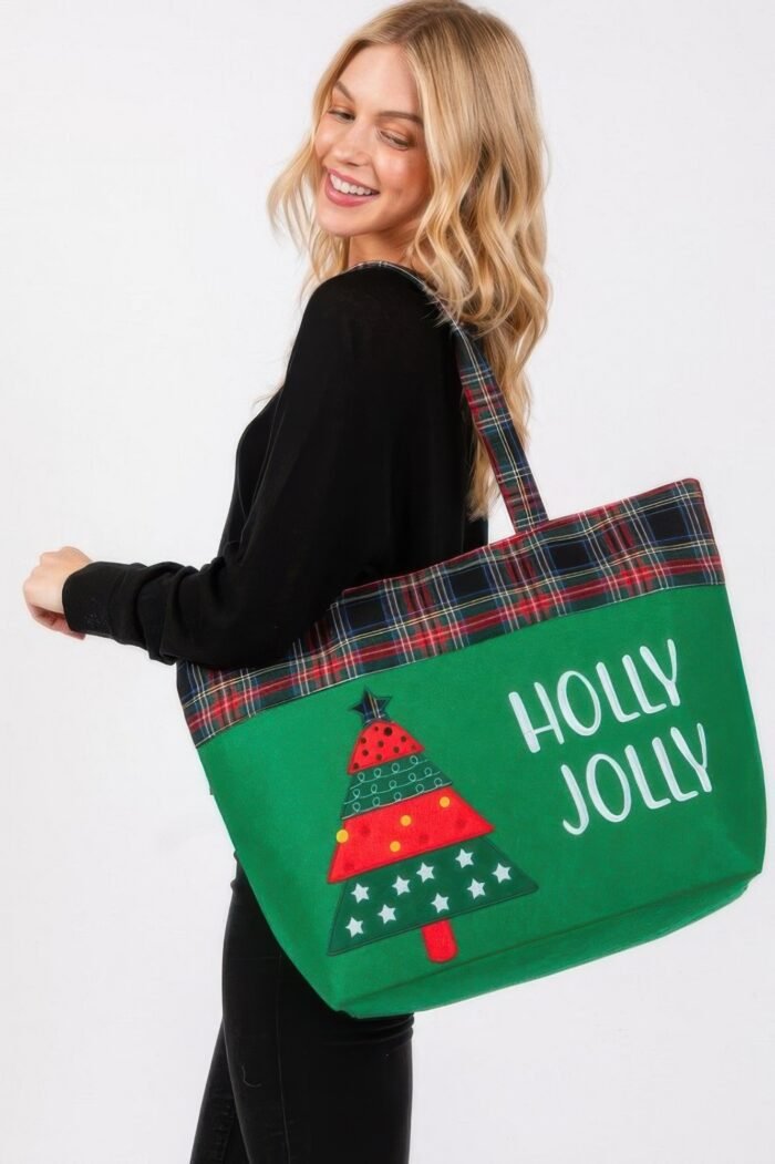 Holly Jolly Letter Christmastree Christmas Totebag - Image 2