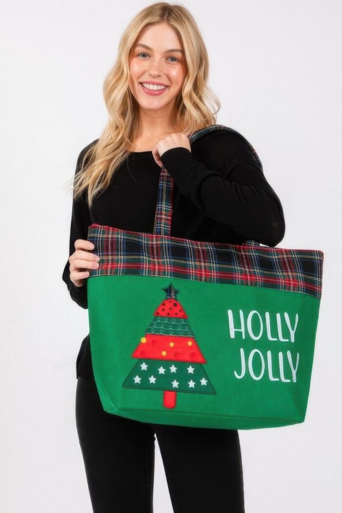 Holly Jolly Letter Christmastree Christmas Totebag - Image 3
