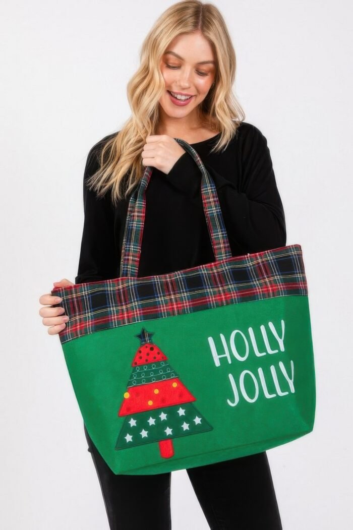 Holly Jolly Letter Christmastree Christmas Totebag - Image 4