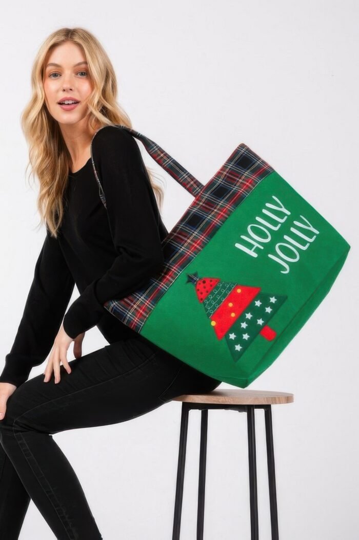 Holly Jolly Letter Christmastree Christmas Totebag - Image 6