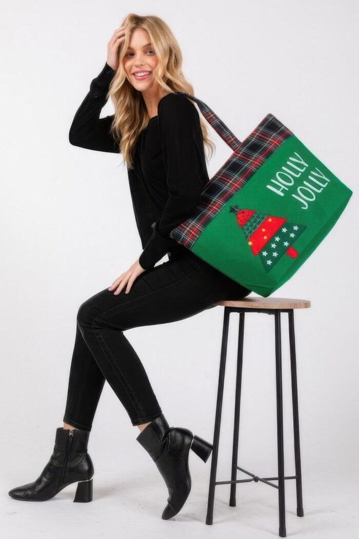 Holly Jolly Letter Christmastree Christmas Totebag - Image 7