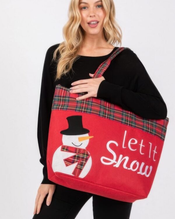 Let It Snow Letter Snowman Christmas Tote Bag