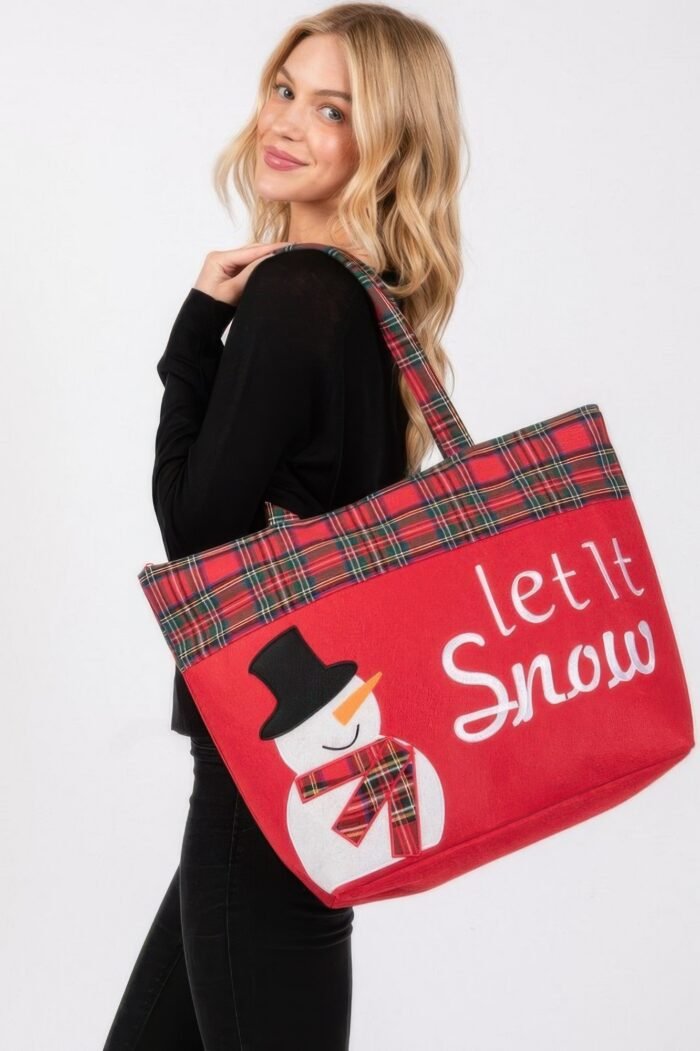 Let It Snow Letter Snowman Christmas Tote Bag - Image 2