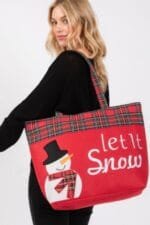 Let It Snow Letter Snowman Christmas Tote Bag