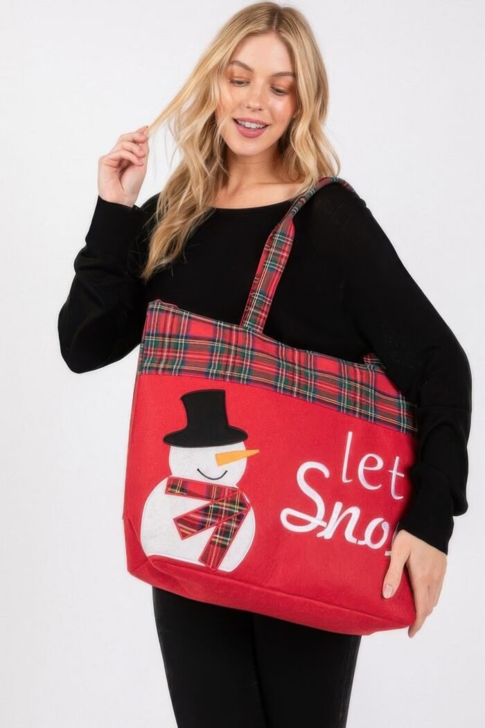 Let It Snow Letter Snowman Christmas Tote Bag - Image 4