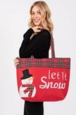 Let It Snow Letter Snowman Christmas Tote Bag