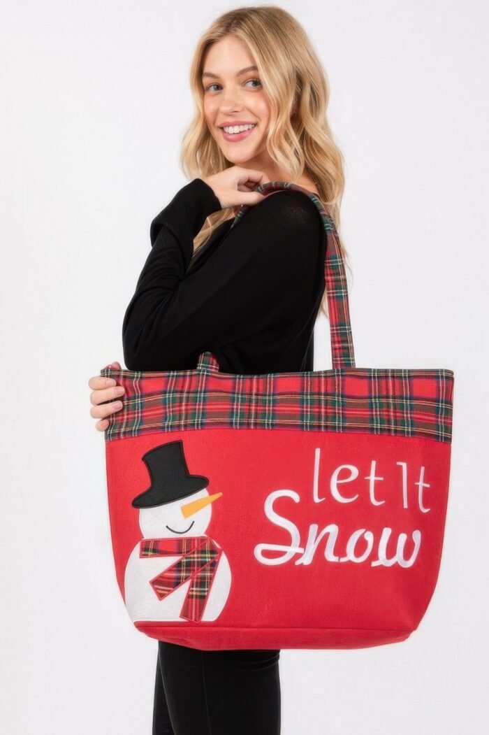 Let It Snow Letter Snowman Christmas Tote Bag - Image 5