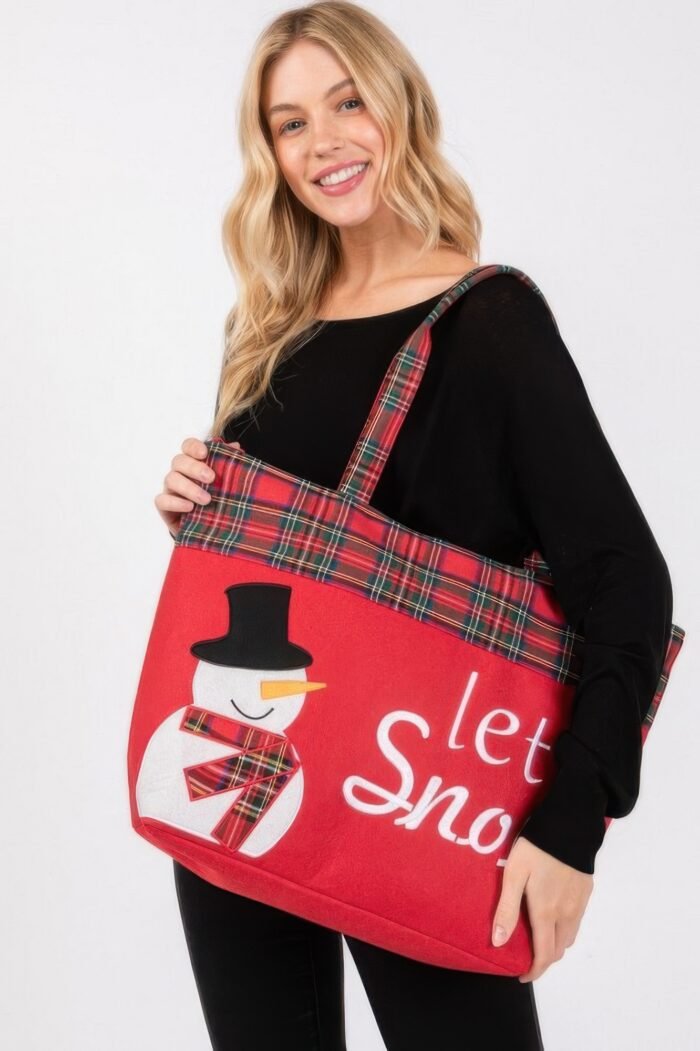 Let It Snow Letter Snowman Christmas Tote Bag - Image 6