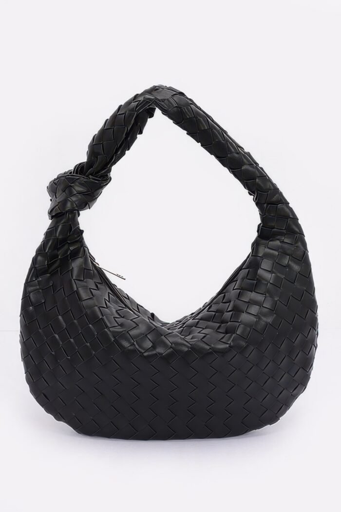 Faux Leather Braided Big Hobo Bag - Image 1