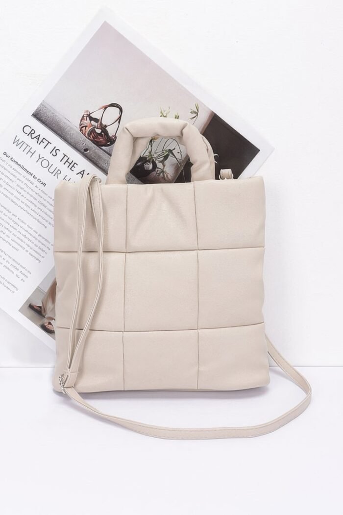 Quilted Faux Leather Padded Tote Bag - Image 1