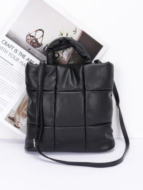 Quilted Faux Leather Padded Tote Bag