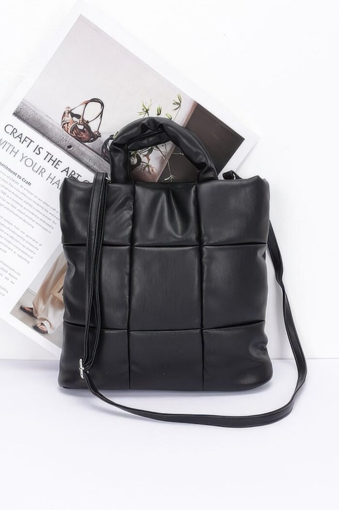 Quilted Faux Leather Padded Tote Bag - Image 2