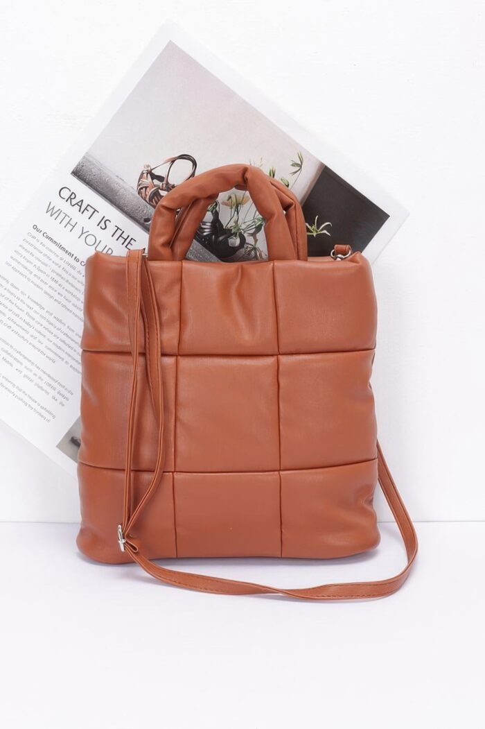 Quilted Faux Leather Padded Tote Bag - Image 4