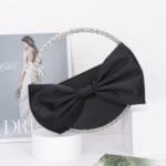 Satin Ribbon Round Rhinestone Metal Clutch