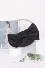 Satin Ribbon Round Rhinestone Metal Clutch