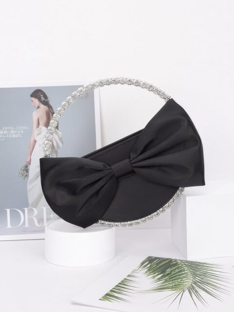 Satin Ribbon Round Rhinestone Metal Clutch