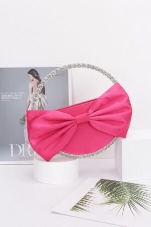 Satin Ribbon Round Rhinestone Metal Clutch