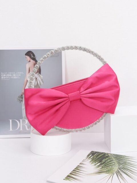 Satin Ribbon Round Rhinestone Metal Clutch